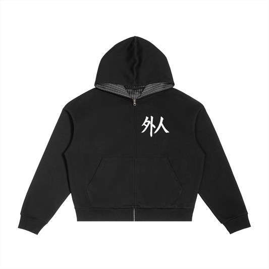 "Foreigner" Plaid Boxy Zip-Up